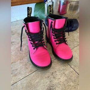 Kids Dr. Martens Neon Pink Boots with Black Accents